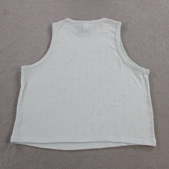 SKIMS Drop Needle Cropped Tank Top Womens Large Frost Blue Pointelle Crewneck - Picture 3 of 10